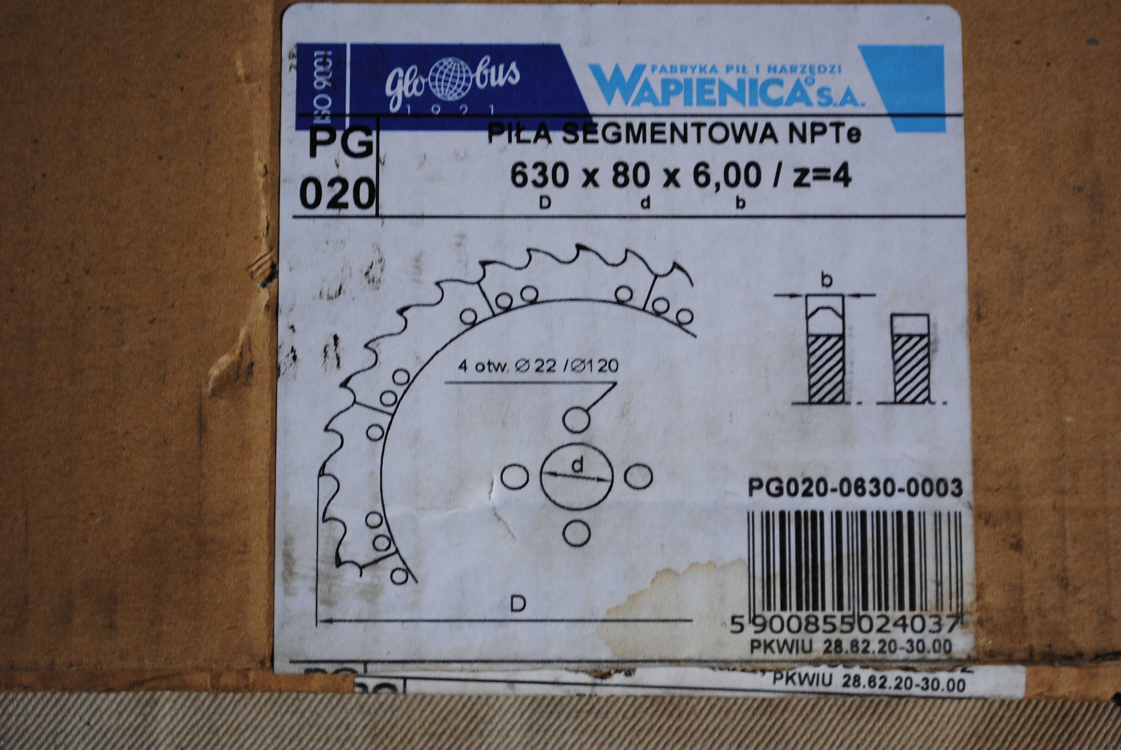 Piła do metalu Segmentowa Globus 630x80x6 mm 710x80x6,50 mm Wapienica