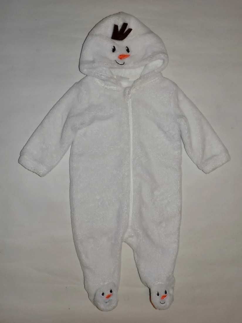 Новогодний костюм снеговика с капюшоном Orsdino 4-6мес на 68см