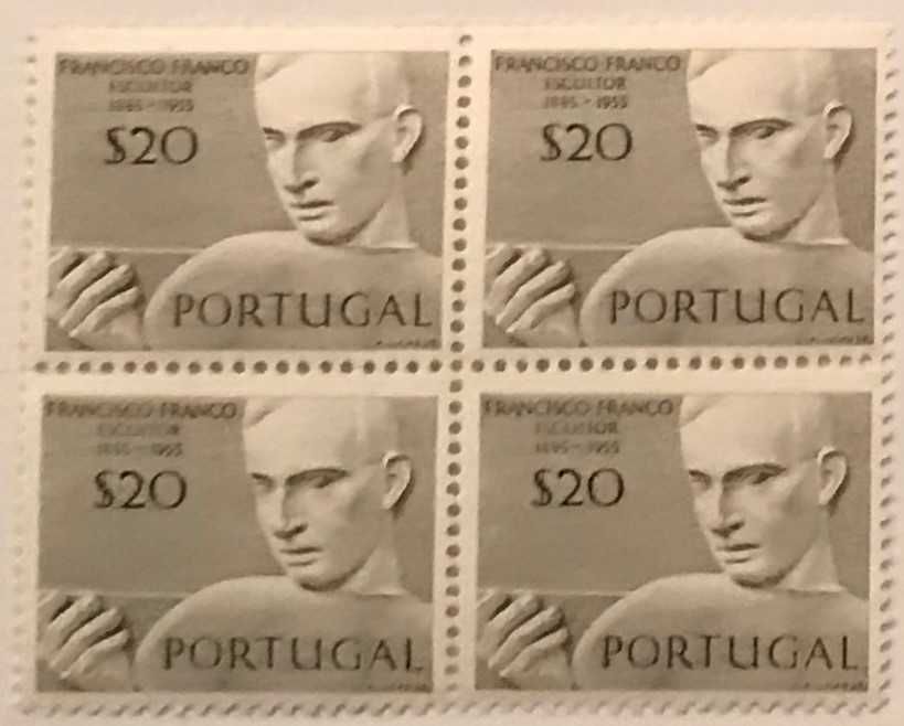 Quadra de selos novos de $20 - Escultores Portugueses - 1971