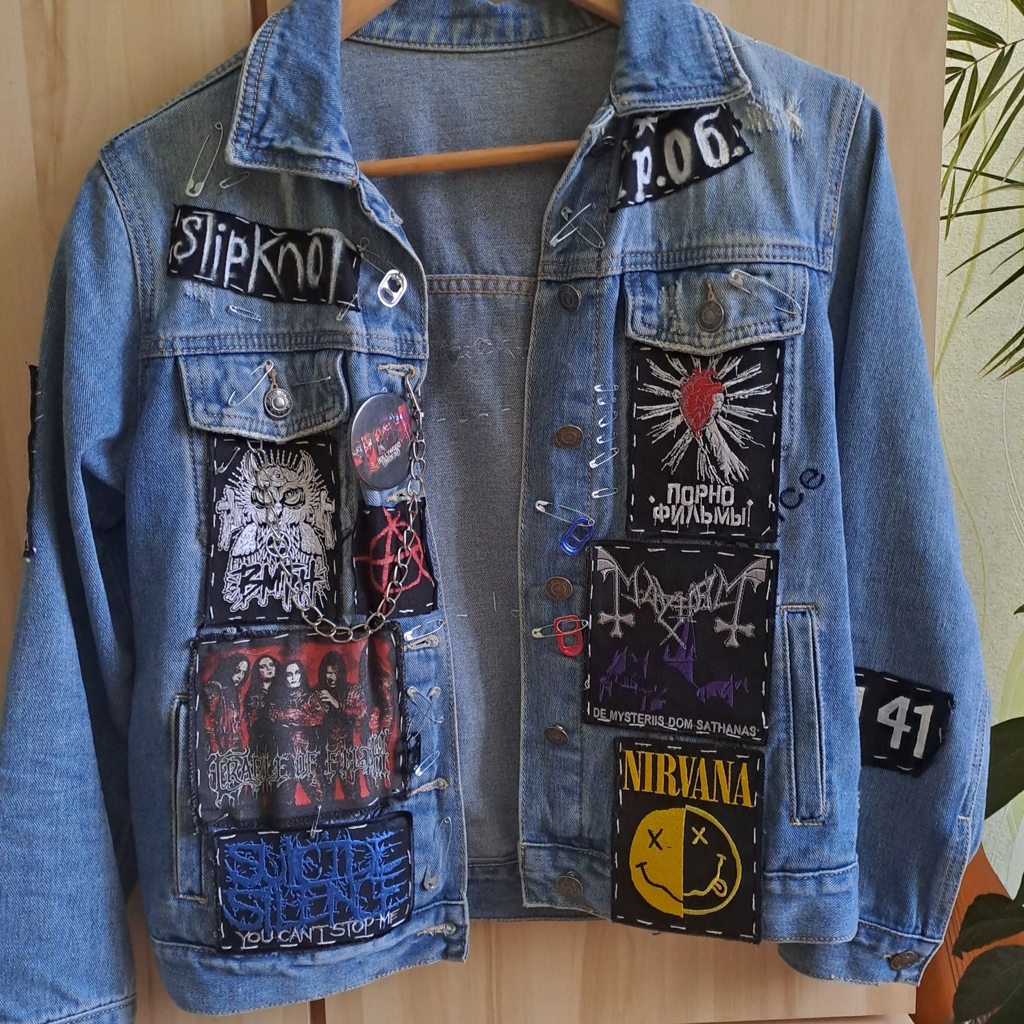 Кастомная джинсовая куртка , рок , металл , кастом, mayhem , Nirvana