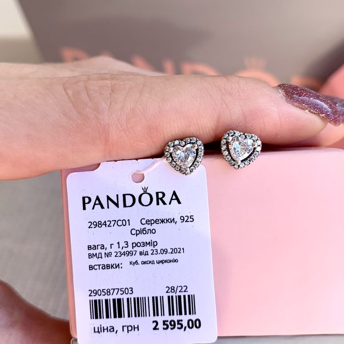 Сережки Pandora серце Оригінальні серьги Пандора нові кульчики срібні