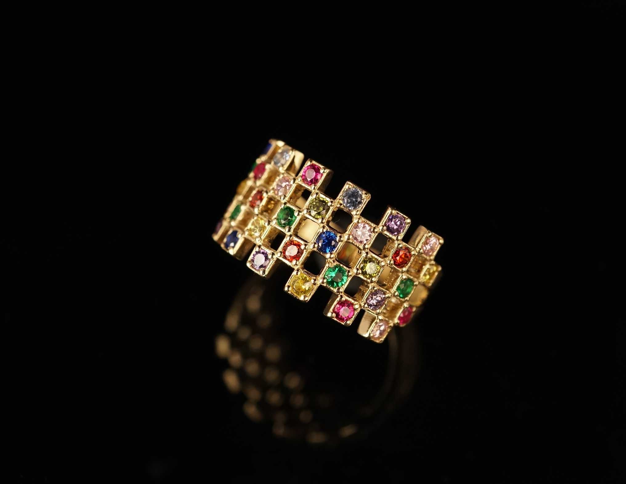 Złoto 585 - złoty pierścionek z cyrkoniami  r. 12