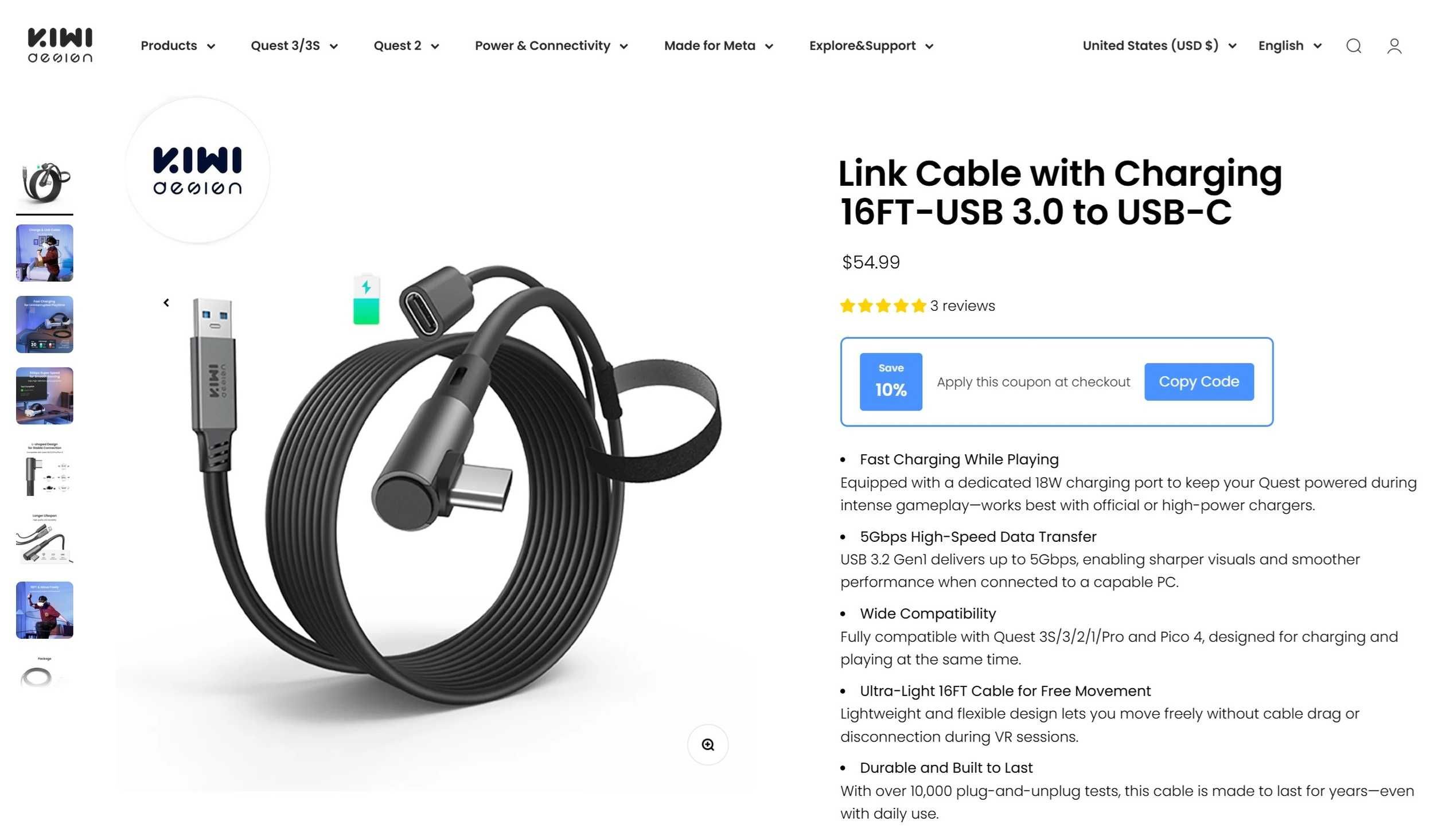 KIWI Design‼️TOP кабель 60W Charging Link Cable Meta Quest 3, Oculus 2