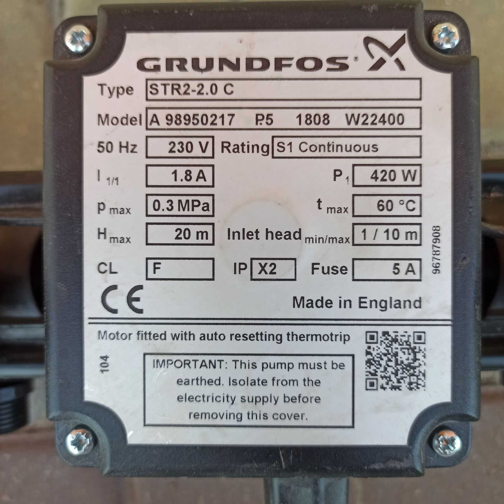 Pompa prysznicowa z podwójnym wirnikiem GRUNDFOS STR2-2.0 C