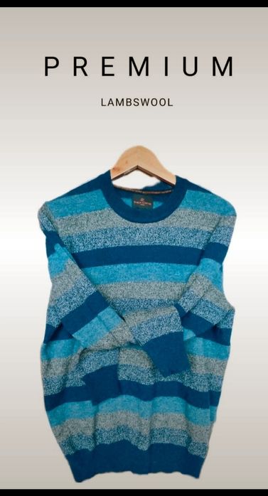 Sweter Simon Carter wełna wełniany męski damski unisex w pasy premium