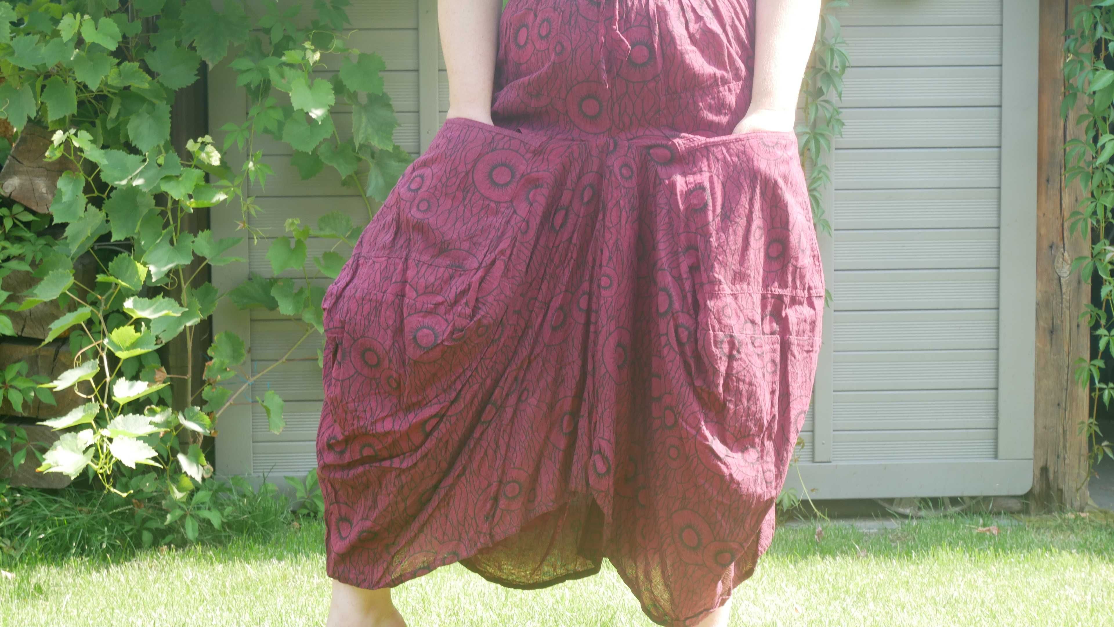 Spódnica damska bordowa z wzorami i kieszeniami free-size