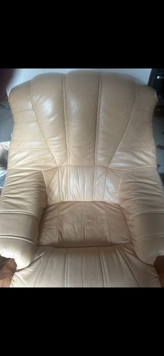 Komplet wypoczynkowy: skórzana kanapa 3-osobowa + fotel