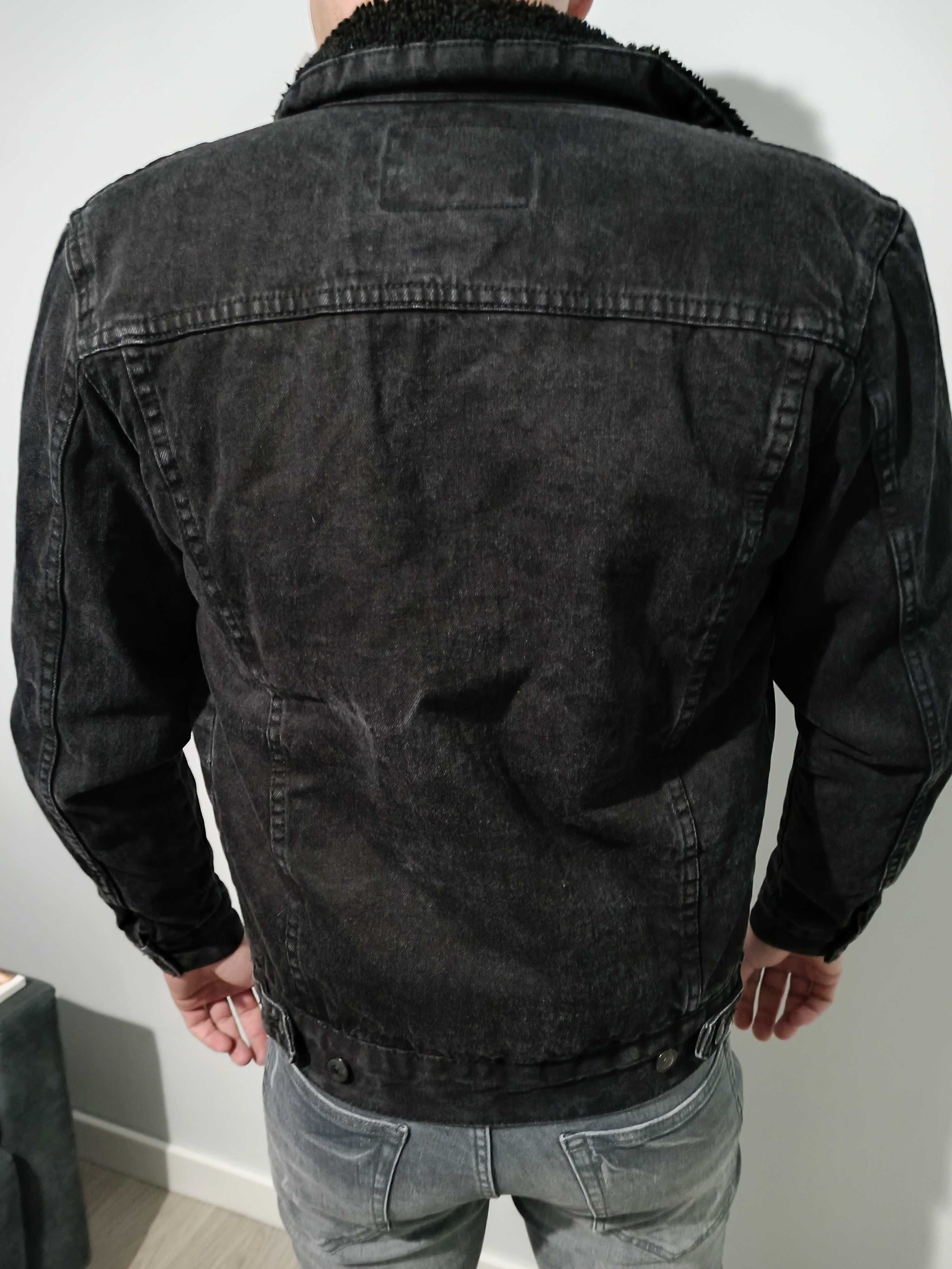 Czarna Męska Kurtka jeansowa Zara