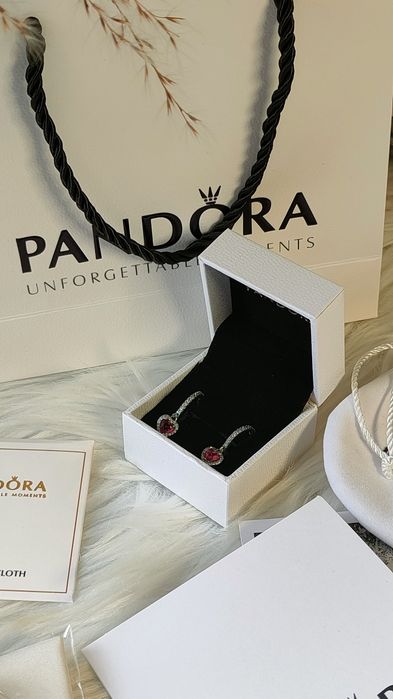Срібні сережки Pandora  серце. Сережки Пандора