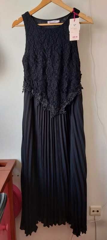 Vestido cerimónia preto canelado