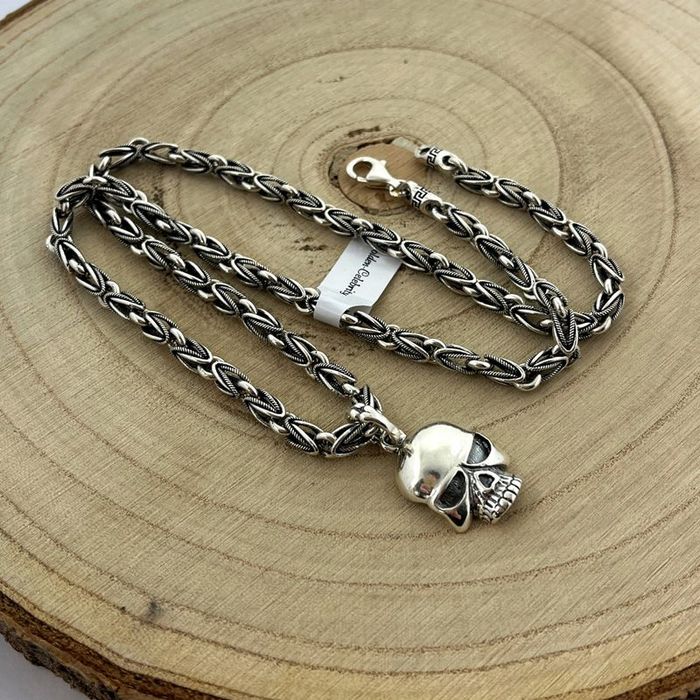 Unikatowy Srebrny Łańcuszek Grecki Wzór Bizantyjski + Zawieszka Czacha