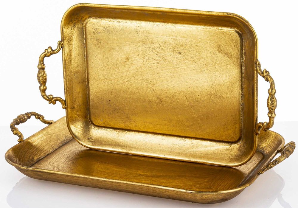 Taca metalowa z uchwytami antyczne złoto L 157667
