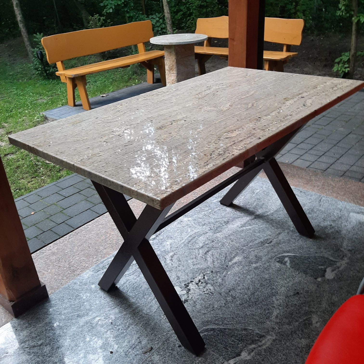 Stół granitowy na konstrukcji metalowej do domu, ogrodu, na taras,  b