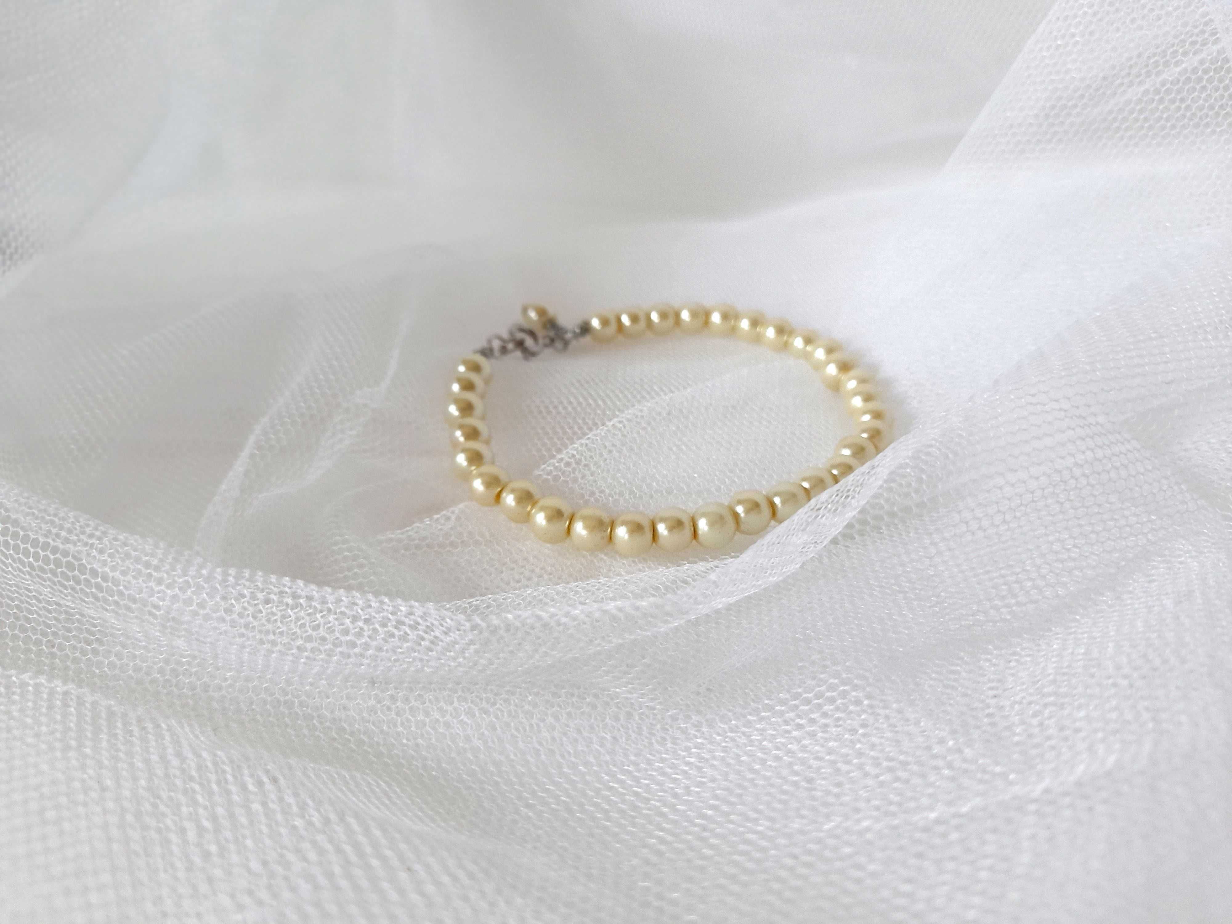 Pulseira vintage de pérolas de vidro
