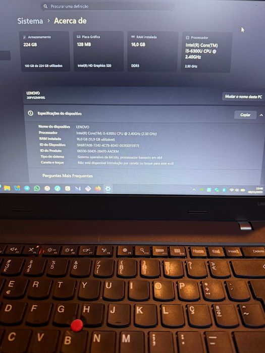 Lenovo ThinkPad L460 Windows 11 , i5 6300U, ecrã 14”, RAM 16 GB