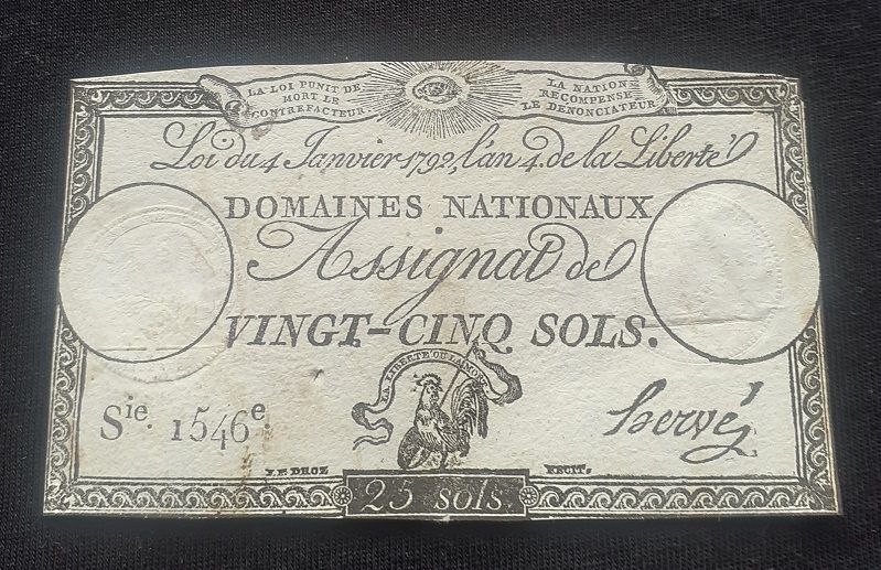 EUROPA REWOLUCJA FRANCUSKA 25 Sols 1792 Rok - Banknot Kolekcjonerski