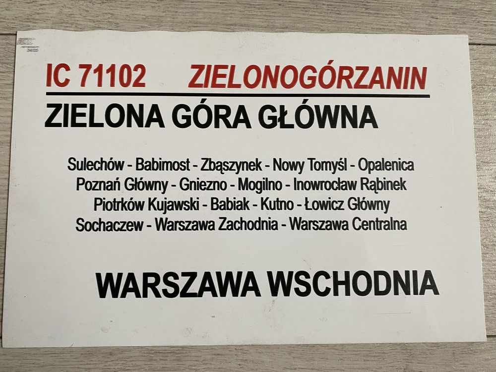 Tablica relacyjna IC Zielonogórzanin