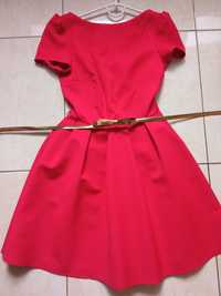 Платье коктейльное размер S красное Сукня червона с золотым поясом
