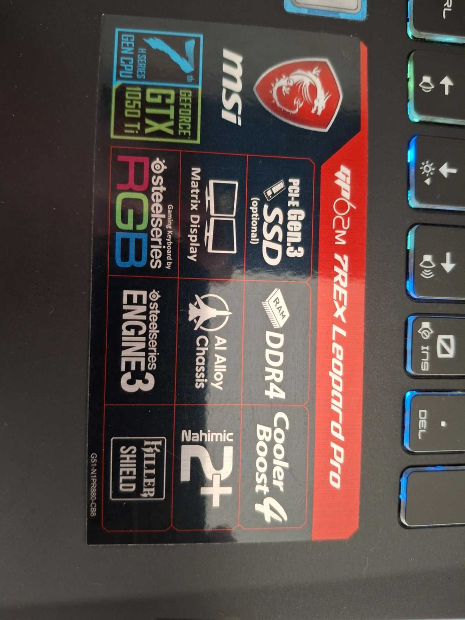Laptop MSI GP62M 7REX Leopard PRO RGB GTX 1050 Ti, idealny, od nowości
