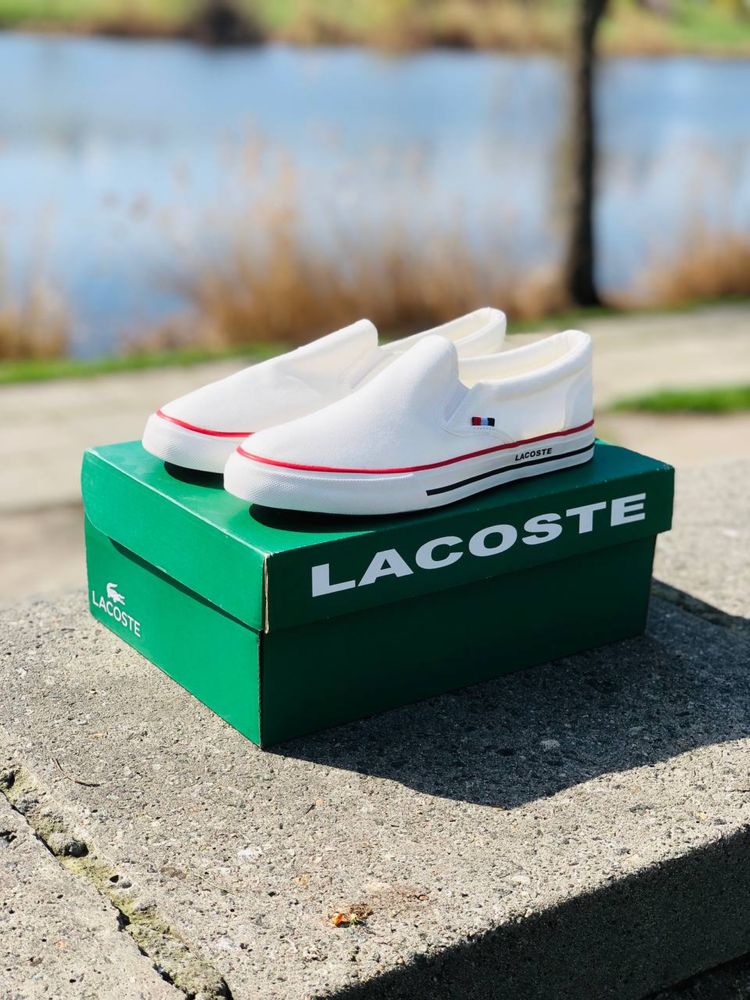 Летние тканевые мужские мокасины Лакоста / слипоны Lacoste тряпчаные