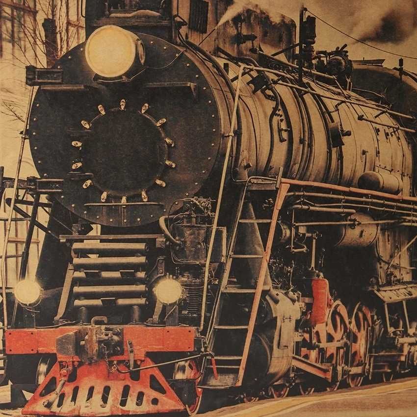 B. DUŻY piękny plakat vintage LOKOMOTYWA pociąg