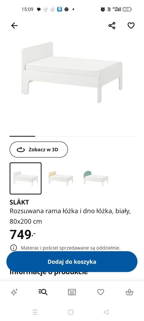 IKEA SLAKT Rozsuwane łòżko dla dziecka z dnem z listew 90x135/170/200