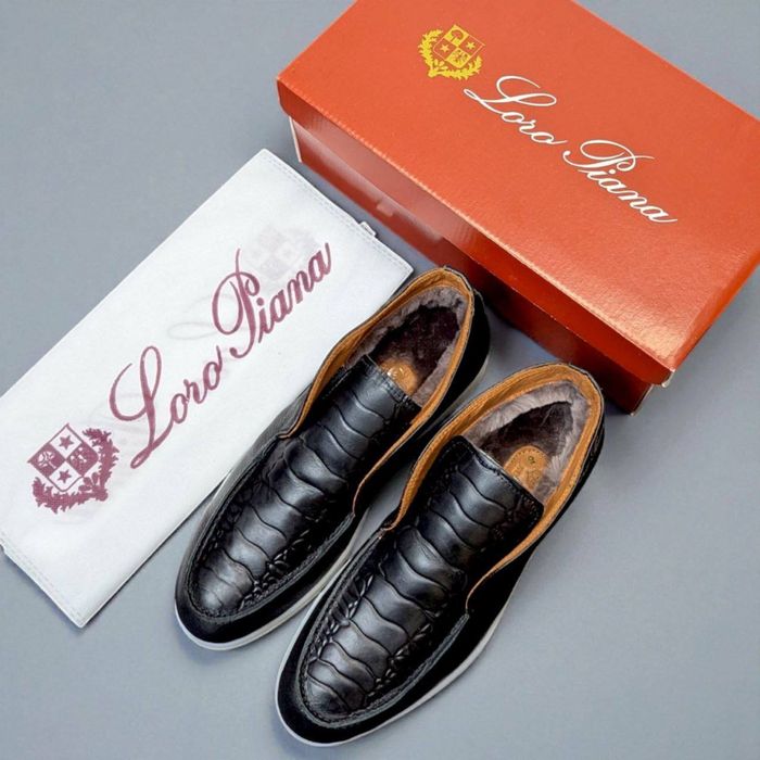 Лофери Loro Piana чоловічі чорні з хутром лофери лоро піана з хутром