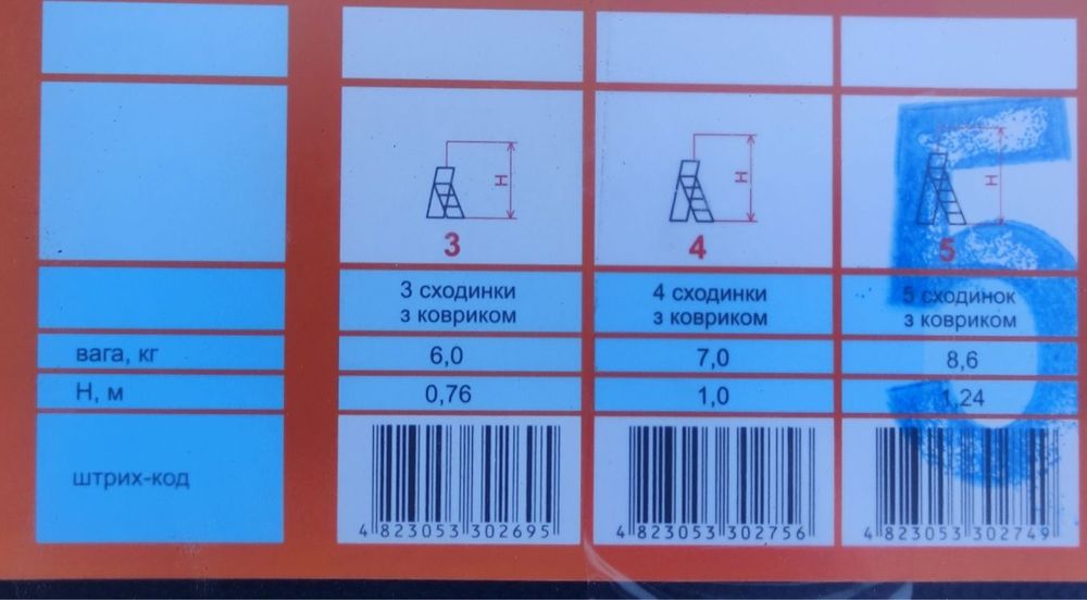 Драбина, стремянка, лестница, 3, 4, 5 ступенек, прогумована, ярус