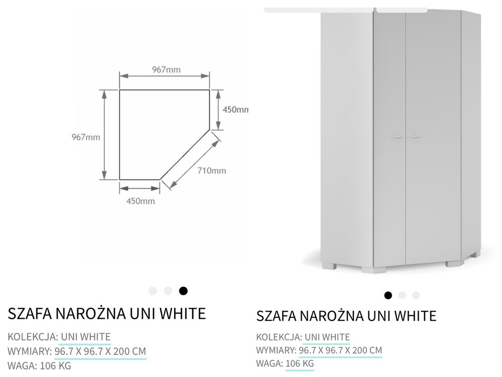 Szafa narożna Meblik Uni White