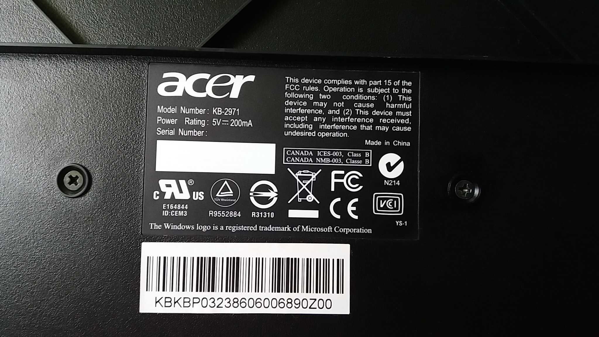 Teclado de computador Acer novo