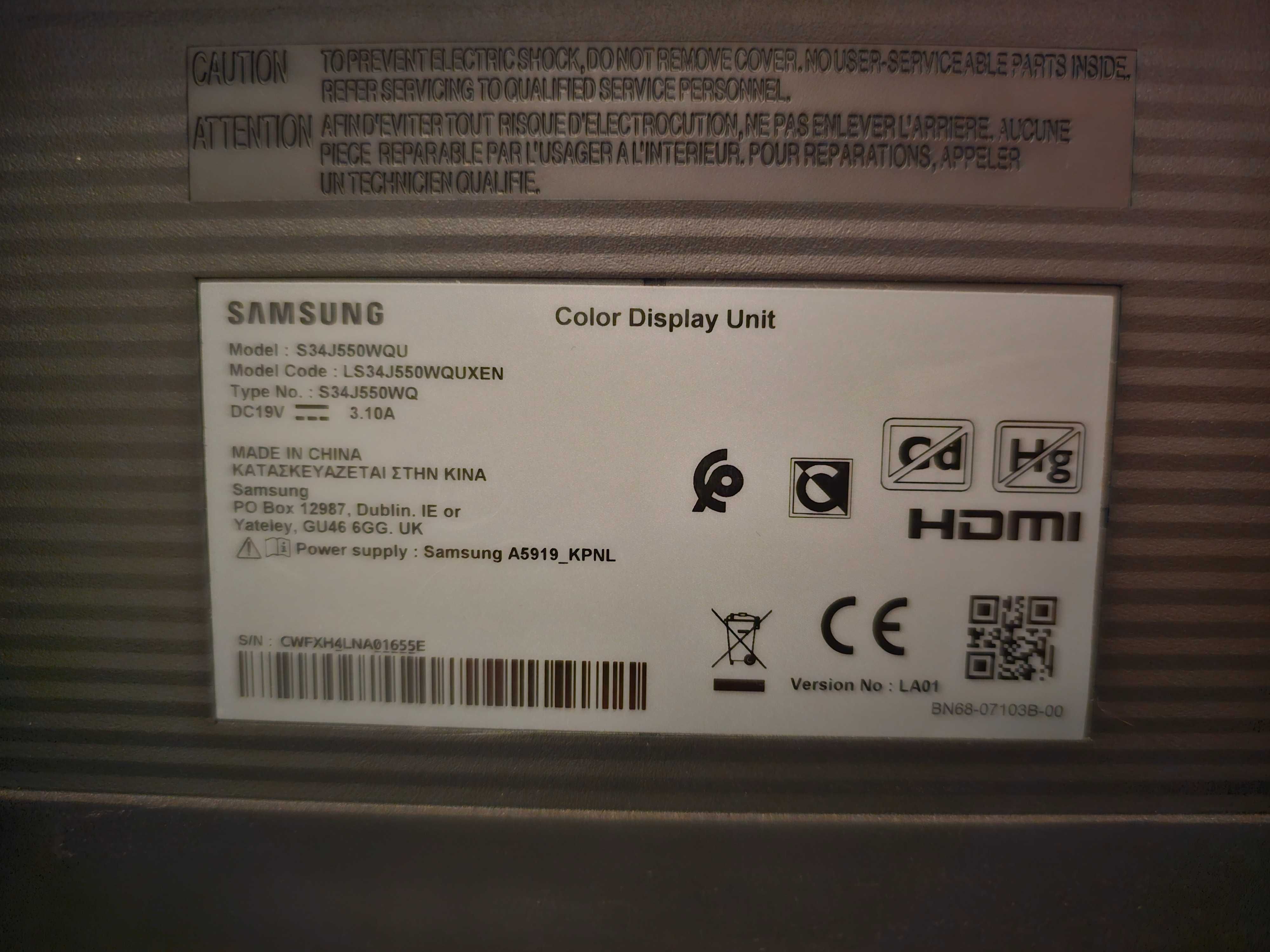 Monitor Samsung S34J550WQU 34"