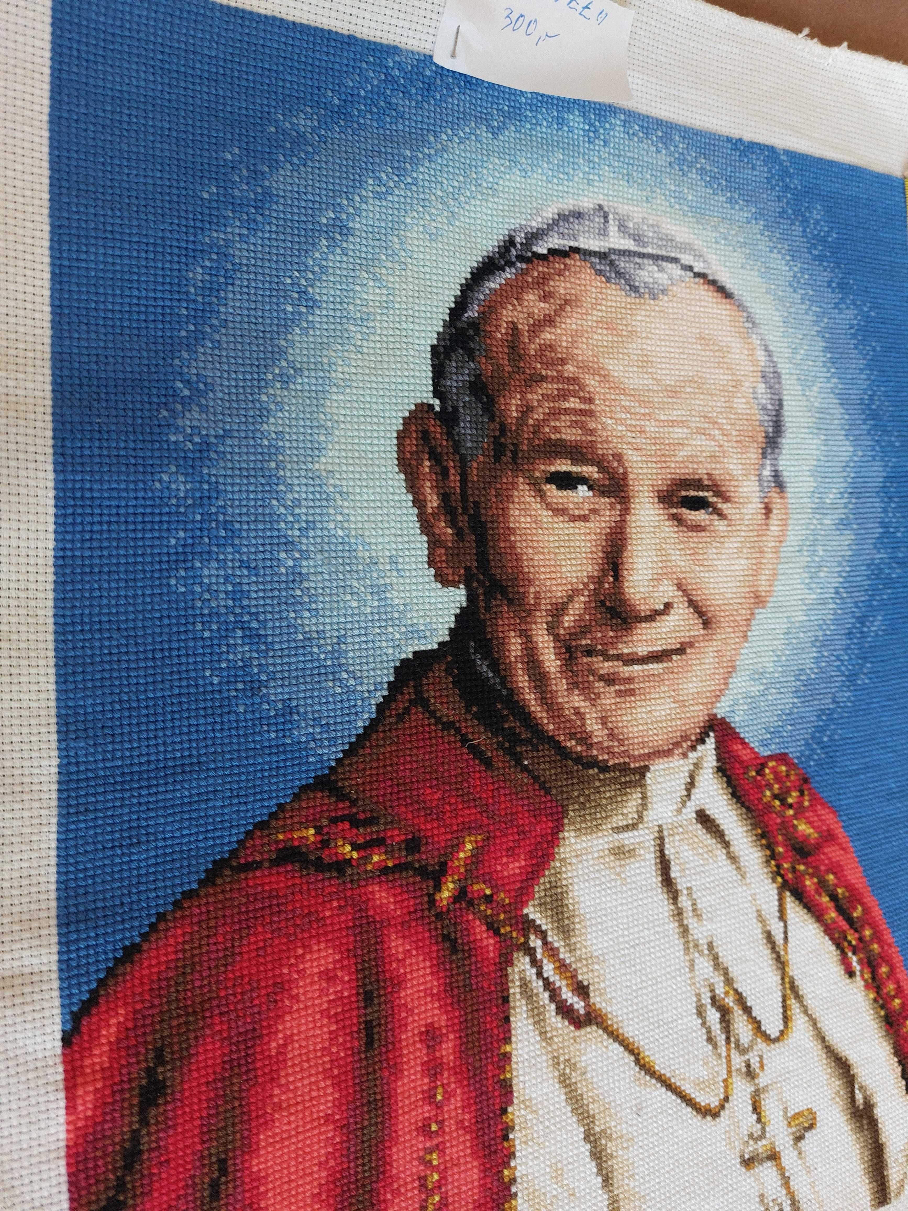handmade duży haft Jan Paweł II obraz