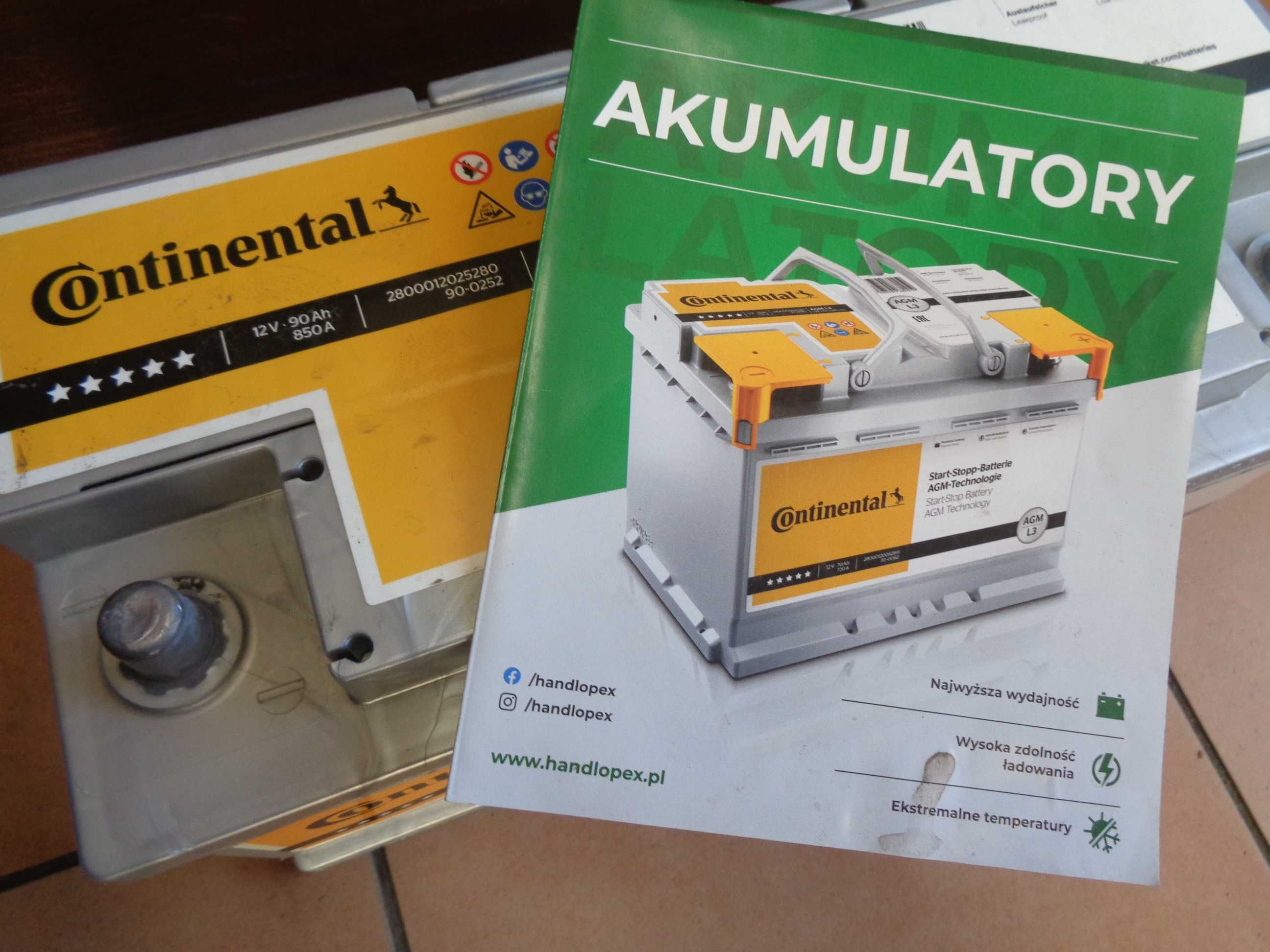 Akumulator Samochodowy CONTINENTAL 12V 90Ah 850A - NOWY - ANDAR