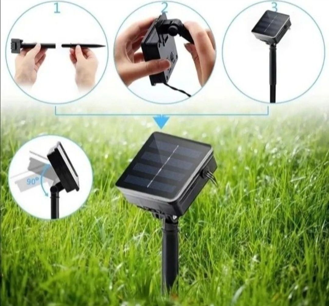 Lampki solarne 22m ledowe światełka złote żółte do ogrodu na balkon