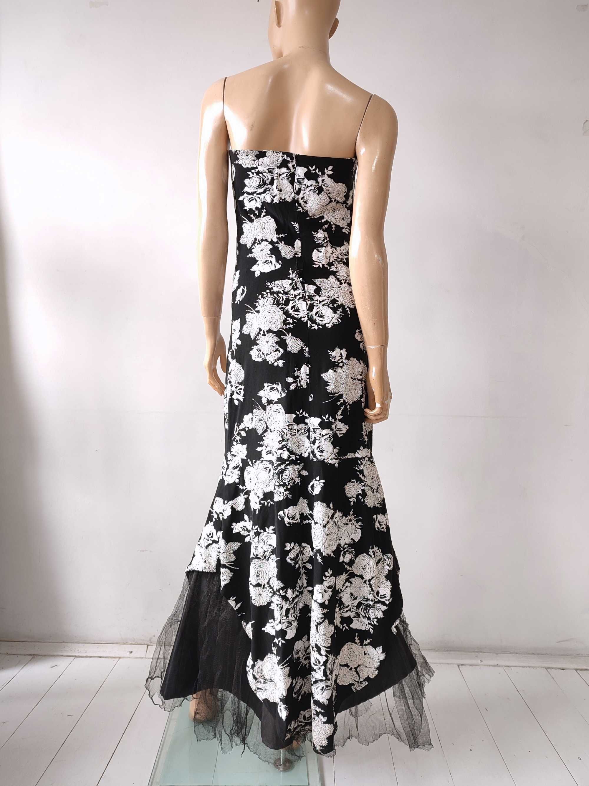 Suknia wieczorowa czarna biały wzorek r. 42 Pop