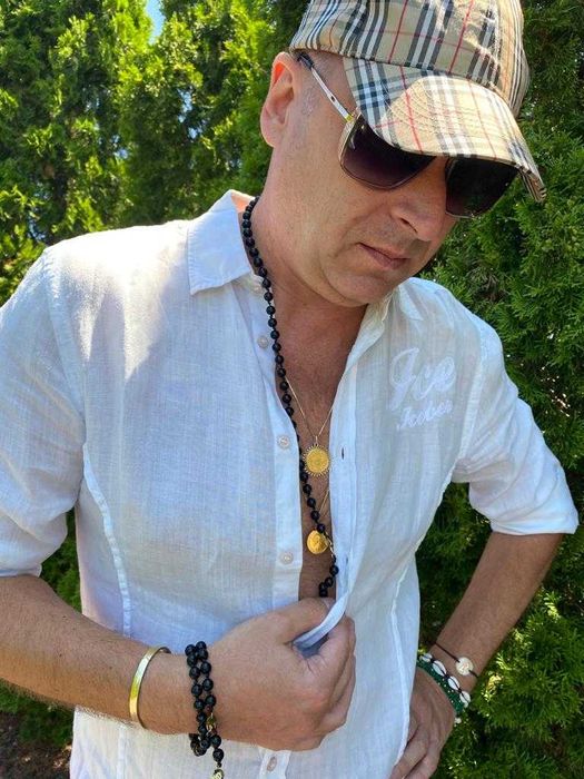 Meska pleciona podwojna bransoletka rozancowa z onyksu