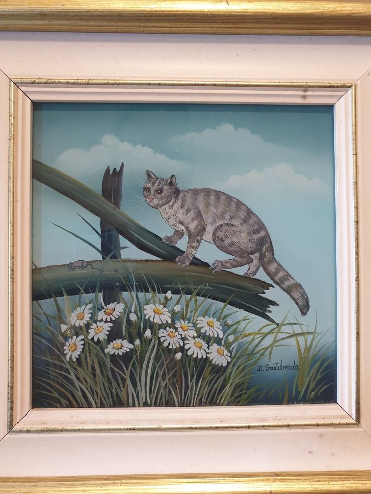Lindissima pintura reversa de um gato - assinado