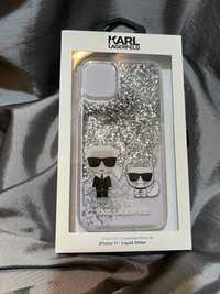 Etui iphone 11 case Karl Lagerfeld glitter brokat chanel srebrne