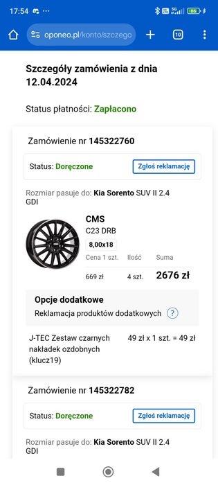 Kia Sorento Felgi aluminiowe CMS 18 5x114,3 z oponami Firemax letnie