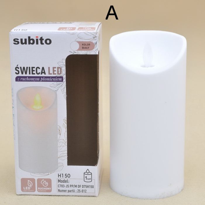 ŚWIECA LED Ruchomy Płomień Znicz 15cm BIAŁA Na Grób Realistyczna