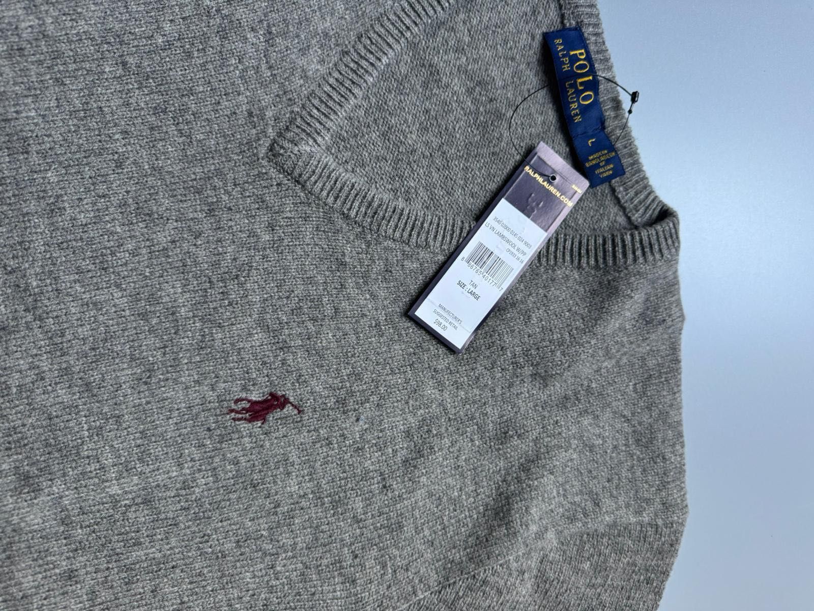 Nowy Oryginalny Sweter Męski Wełniany POLO RALPH LAUREN Szary L