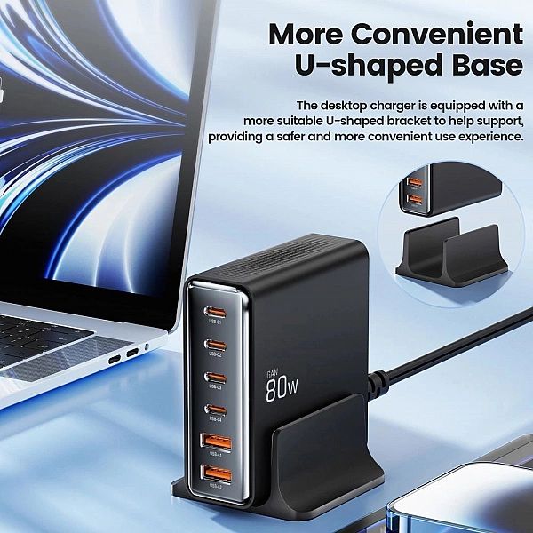 Stacja ładująca Tech-protect DC80W-GAN 6-PORT PD80W/QC3.0 - czarne
