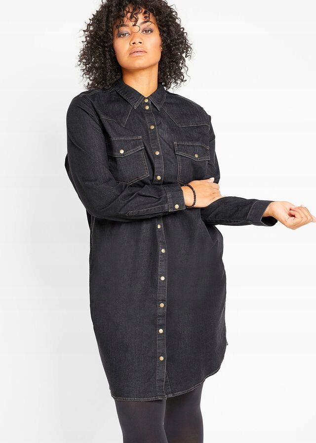 B.P.C sukienka jeansowa czarna koszulowa r.36
