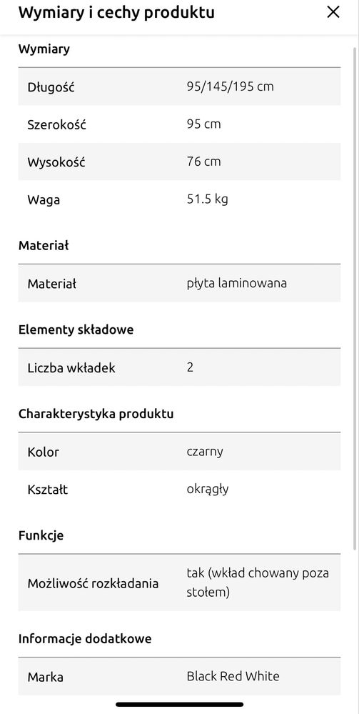stół rozkładany Bernardin okrągły czarny Black Red White