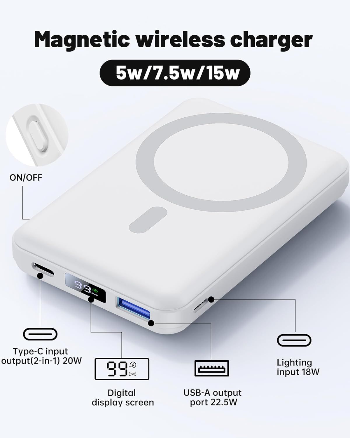 magnetyczna bezprzewodowa ładowarka yiisonger, 10000 mah