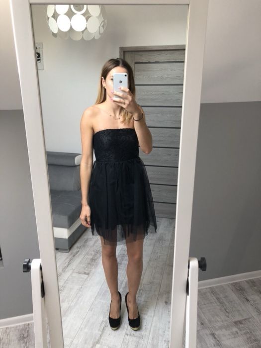 Sukienka suknia koktajlowa czarna tiul rozmiar xs espirit sylwester