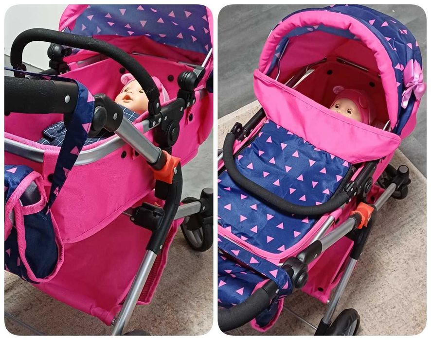 Wózek dla lalek duży 3w1 oraz lalka bobas z zestawem do karmienia