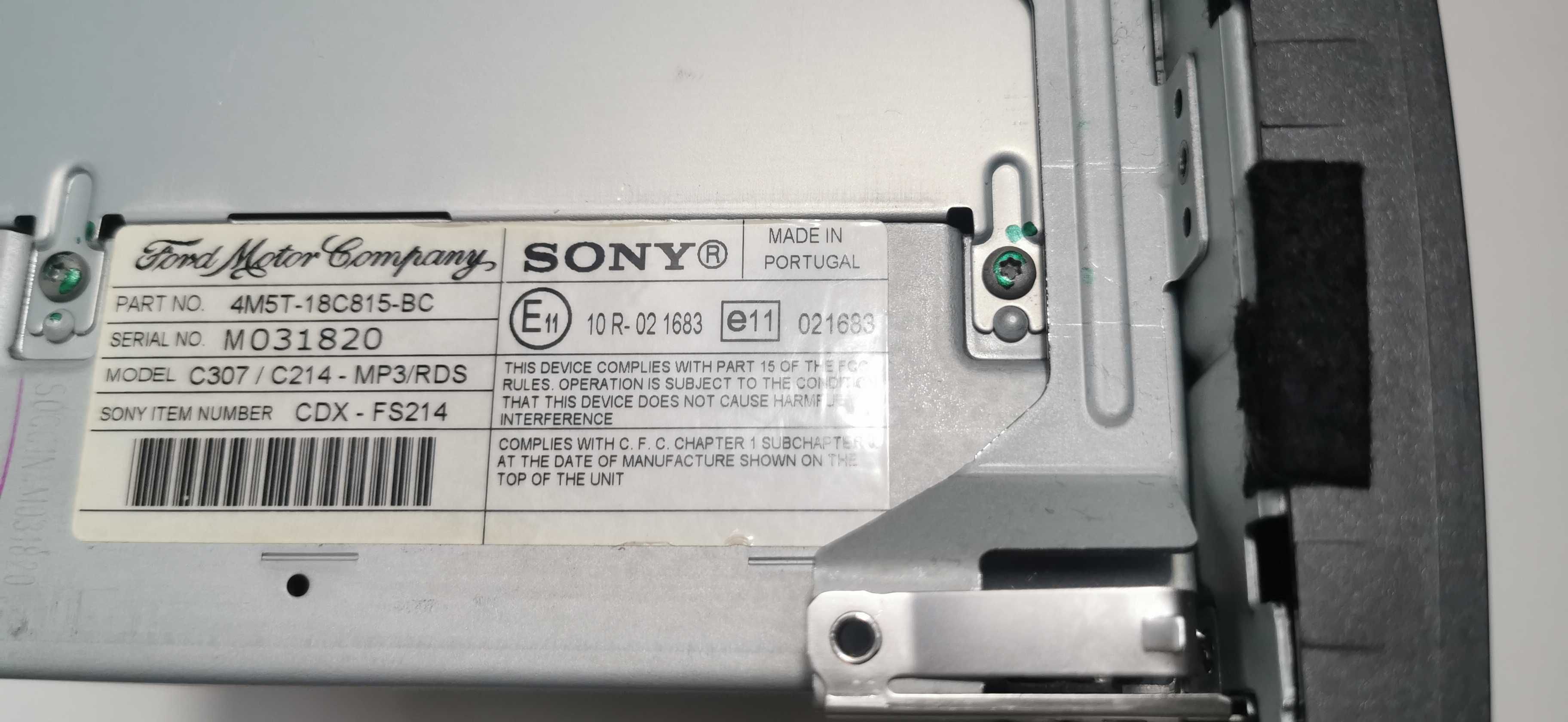 Radio SONY ford, C307 / C214 4M5T-18C815 Uszkodzone, ekran stan bdb