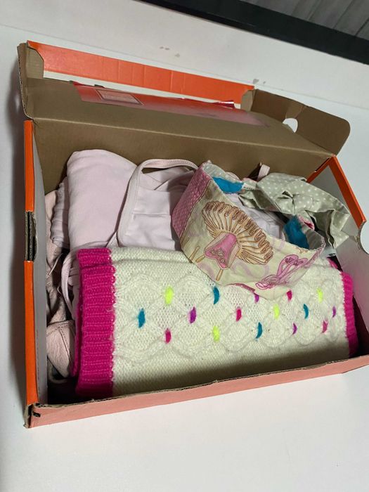 Ballet: fato, casaco, sapatilha, collant, caneleira, acessór., 10 anos