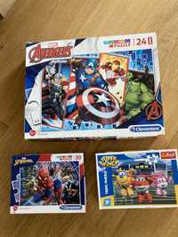 Zestaw puzzle Avengers 24, Spiderman 30, Super Wings